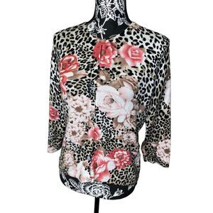 Pierri New York Leopard Floral Beaded Rhinestone Cardigan Boutique Sweater
